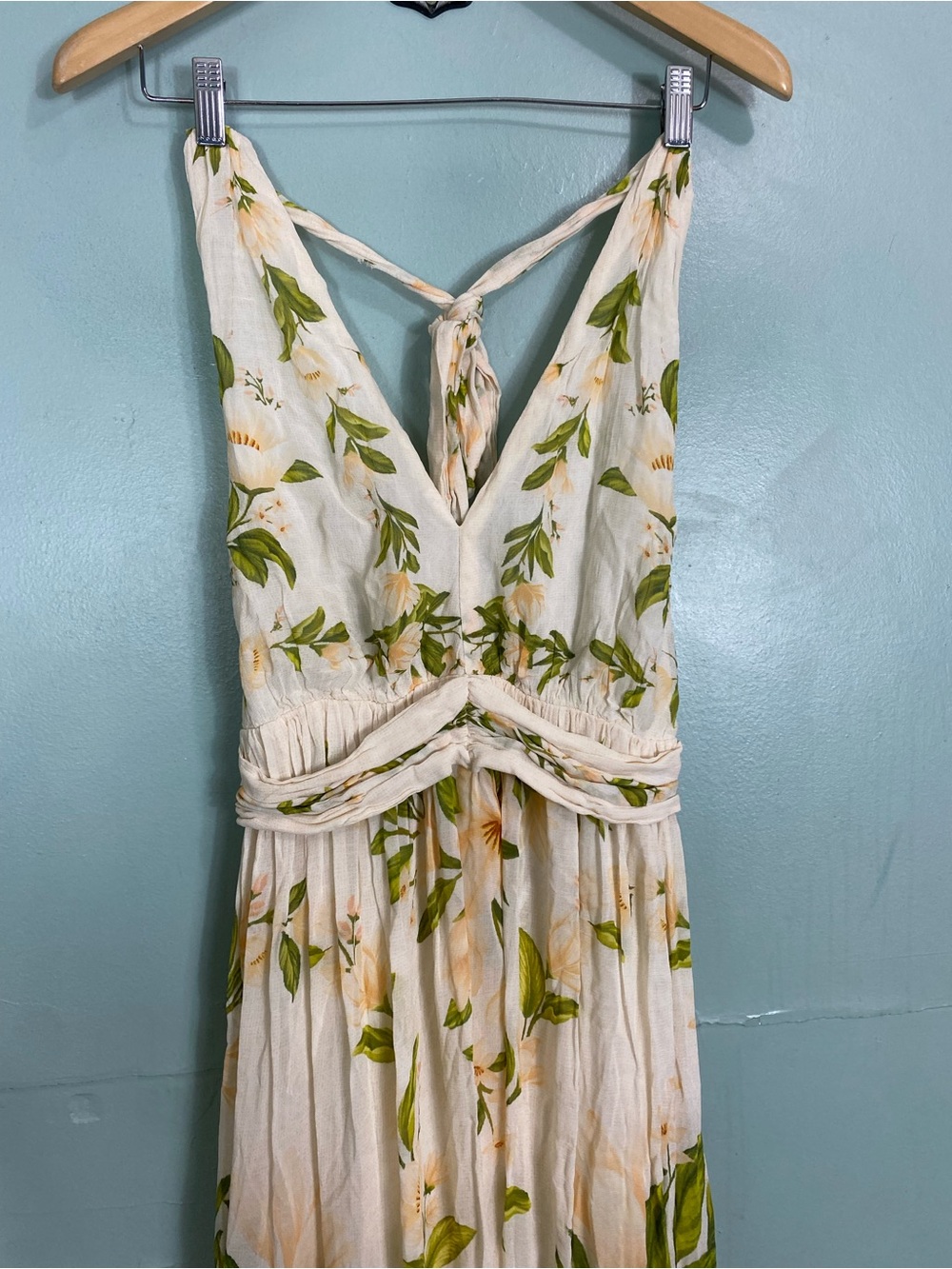 Farm Rio‎ V Neck Floral Chiffon Maxi Dress Halter Tropical Small Vacation - Picture 3 of 11